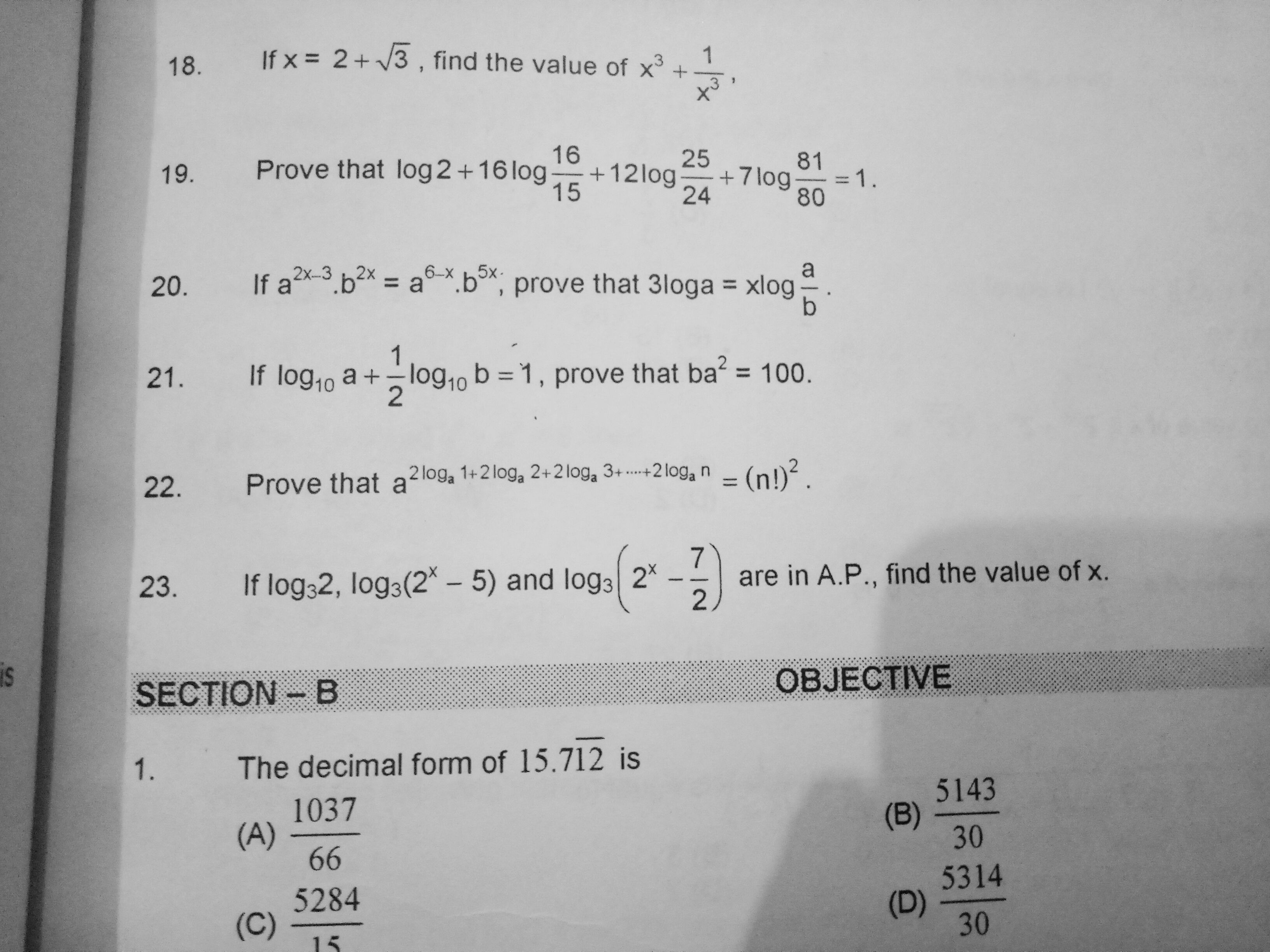 Question image for Questions 20 to 23 not able to solve plz help as s